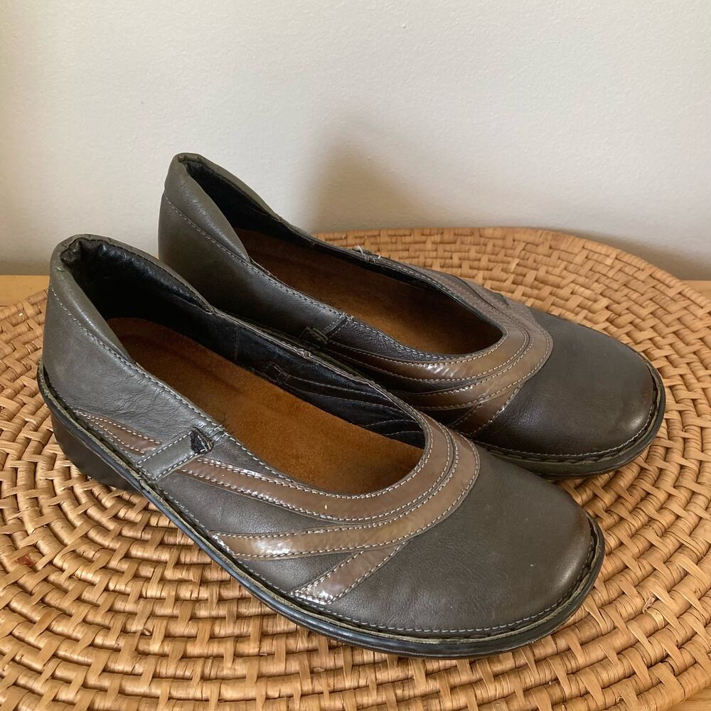 Naot Leather Gray Brown Slip On Comfort Walking Casual Shoes Size 38 7.5
